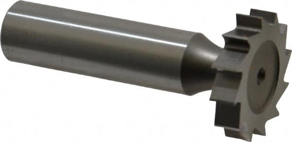 Made in USA - 1" Diam x 7/32" Face Width, High Speed Steel, 12 Teeth, Shank Connection Woodruff Keyseat Cutter - Uncoated, 2-7/32" OAL x 1/2" Shank, Straight Teeth, ANSI 708, Old Standard 14 - Americas Industrial Supply