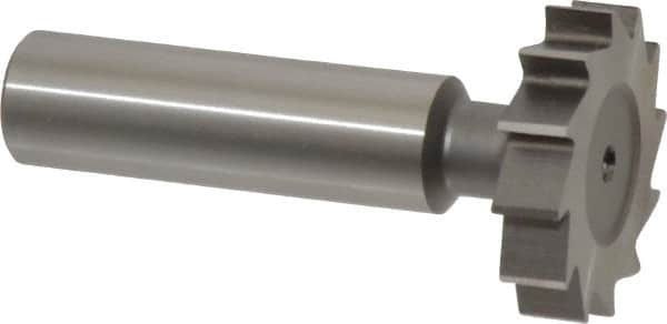 Made in USA - 1-1/8" Diam x 1/4" Face Width, High Speed Steel, 12 Teeth, Shank Connection Woodruff Keyseat Cutter - Uncoated, 2-1/4" OAL x 1/2" Shank, Straight Teeth, ANSI 809, Old Standard 18 - Americas Industrial Supply