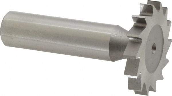 Made in USA - 1-1/4" Diam x 3/16" Face Width, High Speed Steel, 14 Teeth, Shank Connection Woodruff Keyseat Cutter - Uncoated, 2-3/16" OAL x 1/2" Shank, Straight Teeth, ANSI 610, Old Standard 19 - Americas Industrial Supply