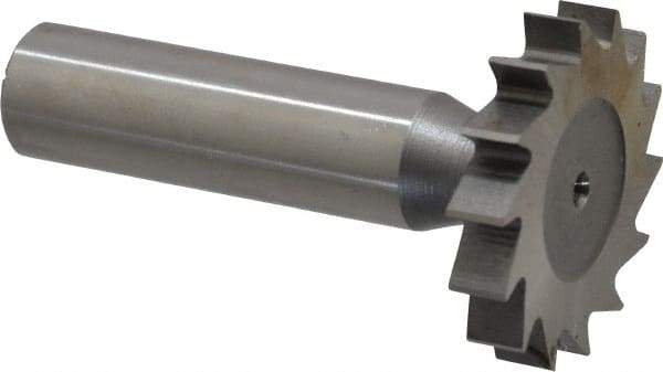 Made in USA - 1-1/4" Diam x 7/32" Face Width, High Speed Steel, 14 Teeth, Shank Connection Woodruff Keyseat Cutter - Uncoated, 2-7/32" OAL x 1/2" Shank, Straight Teeth, ANSI 710, Old Standard 20 - Americas Industrial Supply