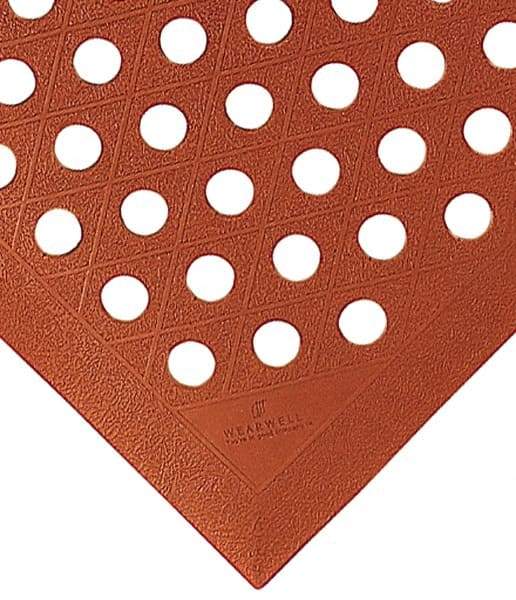 Wearwell - 3' Long, Dry/Wet Environment, Anti-Fatigue Matting - Terra Cotta, Nitrile Blend with Nitrile Rubber Base, Beveled on 4 Sides - Americas Industrial Supply