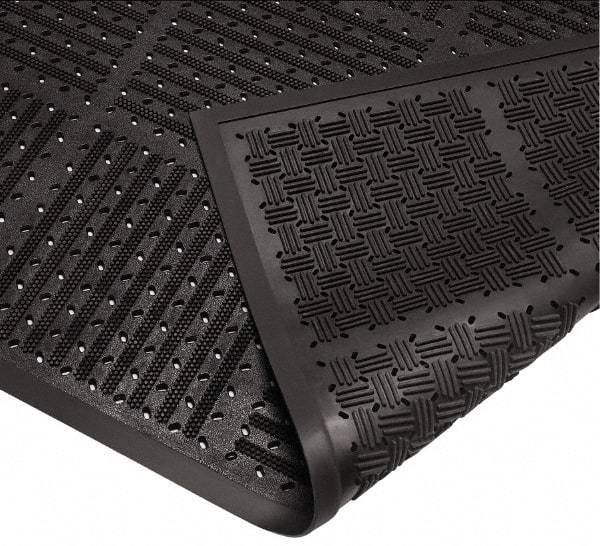 Wearwell - 6 Ft. Long x 3 Ft. Wide, Natural Rubber Surface, Raised Bars and Scrapers (Reversible) Entrance Matting - 7/16 Inch Thick, Outdoor, Heavy Traffic, Natural Rubber, Black, Series 227 - Americas Industrial Supply