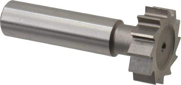 Made in USA - 1" Diam x 5/16" Face Width, High Speed Steel, 12 Teeth, Shank Connection Woodruff Keyseat Cutter - Uncoated, 2-5/16" OAL x 1/2" Shank, Straight Teeth, ANSI 1008, Old Standard B - Americas Industrial Supply