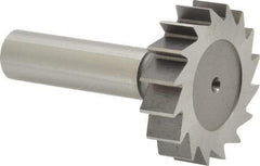 Made in USA - 1-1/2" Diam x 3/8" Face Width, High Speed Steel, 16 Teeth, Shank Connection Woodruff Keyseat Cutter - Uncoated, 2-3/8" OAL x 1/2" Shank, Straight Teeth, ANSI 1212, Old Standard G - Americas Industrial Supply