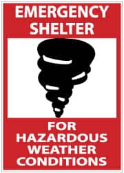 NMC - "Emergency Shelter for Hazardous Weather Conditions", 14" Long x 10" Wide, Rigid Plastic Safety Sign - Rectangle, 0.05" Thick, Use for Accident Prevention - Americas Industrial Supply