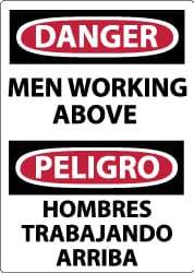 NMC - "Danger - Men Working Above", 14" Long x 10" Wide, Pressure-Sensitive Vinyl Safety Sign - Rectangle, 0.004" Thick, Use for Accident Prevention - Americas Industrial Supply