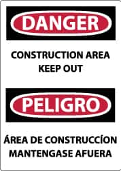 NMC - "Danger - Construction Area - Keep Out", 14" Long x 10" Wide, Pressure-Sensitive Vinyl Safety Sign - Rectangle, 0.004" Thick, Use for Hazardous Materials - Americas Industrial Supply