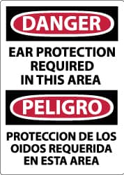 NMC - "Danger - Ear Protection Required in This Area", 14" Long x 10" Wide, Pressure-Sensitive Vinyl Safety Sign - Rectangle, 0.004" Thick, Use for Accident Prevention - Americas Industrial Supply