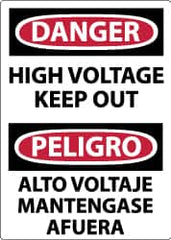 NMC - "Danger - High Voltage - Keep Out", 14" Long x 10" Wide, Pressure-Sensitive Vinyl Safety Sign - Rectangle, 0.004" Thick, Use for Accident Prevention - Americas Industrial Supply