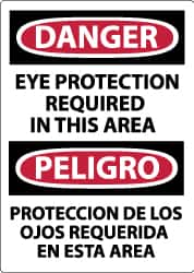NMC - "Danger - Eye Protection Required in This Area", 14" Long x 10" Wide, Aluminum Safety Sign - Rectangle, 0.04" Thick, Use for Accident Prevention - Americas Industrial Supply