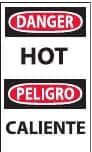 NMC - Hazardous Materials Label, Header: DANGER - Legend: Danger - Hot, English & Spanish, Black, Red & White, 3" Long x 5" High, Sign Muscle Finish - Americas Industrial Supply