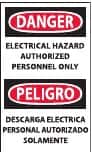 NMC - Accident Prevention Label, Header: DANGER - Legend: Danger - Electrical Hazard - Authorized Personnel Only, English & Spanish, Black, Red & White, 3" Long x 5" High, Sign Muscle Finish - Americas Industrial Supply