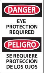 NMC - Accident Prevention Label, Header: DANGER - Legend: Danger - Eye Protection Required, English & Spanish, Black, Red & White, 3" Long x 5" High, Sign Muscle Finish - Americas Industrial Supply