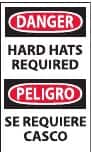 NMC - Accident Prevention Label, Header: DANGER - Legend: Danger - Hard Hats Required, English & Spanish, Black, Red & White, 3" Long x 5" High, Sign Muscle Finish - Americas Industrial Supply