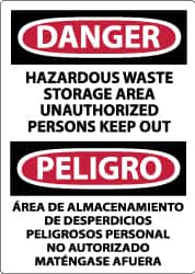 NMC - "Danger - Hazardous Waste Storage Area - Unauthorized Persons Keep Out", 14" Long x 10" Wide, Rigid Plastic Safety Sign - Rectangle, 0.05" Thick, Use for Hazardous Materials - Americas Industrial Supply
