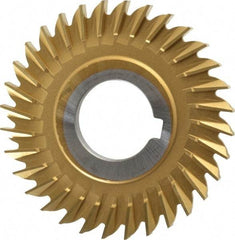 Made in USA - 3" Blade Diam x 3/16" Blade Thickness, 1" Hole, 32 Teeth, Cobalt Side Chip Saw - Straight Tooth, Arbor Connection, Right Hand Cut, TiN, with Keyway - Americas Industrial Supply