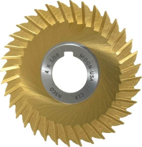 Made in USA - 4" Blade Diam x 1/16" Blade Thickness, 1" Hole, 36 Teeth, Cobalt Side Chip Saw - Straight Tooth, Arbor Connection, Right Hand Cut, TiN, with Keyway - Americas Industrial Supply