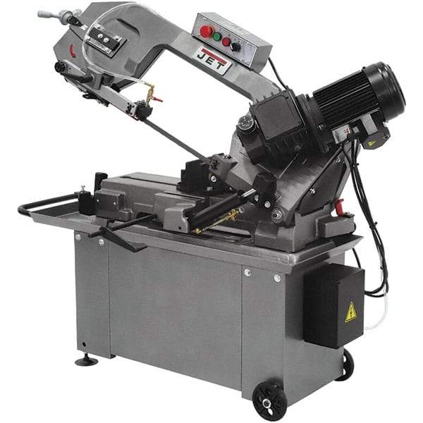 Jet - 8 x 14" Max Capacity, Manual Geared Head Horizontal Bandsaw - 135, 197 & 256 SFPM Blade Speed, 110/220 Volts, 45°, 1 hp, 1 Phase - Americas Industrial Supply