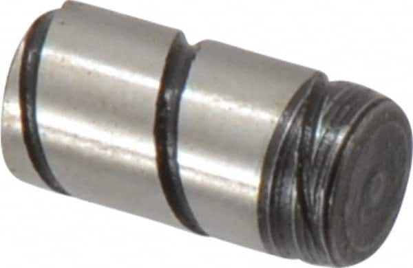 Jergens - 1/4" Diam x 1/2" Pin Length Alloy Steel Grooved Dowel Pin - C 47-58 & C 60-64 (Surface) Hardness, 1 Beveled & 1 Threaded End - Americas Industrial Supply