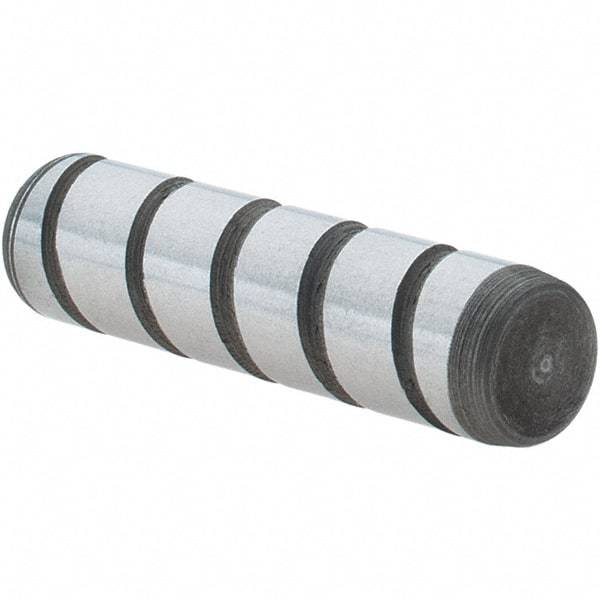 Jergens - 1/4" Diam x 1" Pin Length Alloy Steel Grooved Dowel Pin - C 47-58 & C 60-64 (Surface) Hardness, 1 Beveled & 1 Threaded End - Americas Industrial Supply