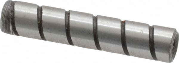 Jergens - 1/4" Diam x 1-1/4" Pin Length Alloy Steel Grooved Dowel Pin - C 47-58 & C 60-64 (Surface) Hardness, 1 Beveled & 1 Threaded End - Americas Industrial Supply