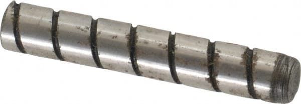 Jergens - 1/4" Diam x 1-1/2" Pin Length Alloy Steel Grooved Dowel Pin - C 47-58 & C 60-64 (Surface) Hardness, 1 Beveled & 1 Threaded End - Americas Industrial Supply