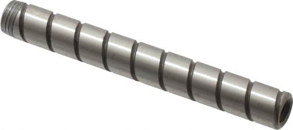 Jergens - 1/4" Diam x 2" Pin Length Alloy Steel Grooved Dowel Pin - C 47-58 & C 60-64 (Surface) Hardness, 1 Beveled & 1 Threaded End - Americas Industrial Supply