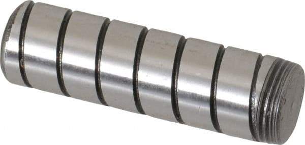 Jergens - 7/16" Diam x 1-1/2" Pin Length Alloy Steel Grooved Dowel Pin - C 47-58 & C 60-64 (Surface) Hardness, 1 Beveled & 1 Threaded End - Americas Industrial Supply