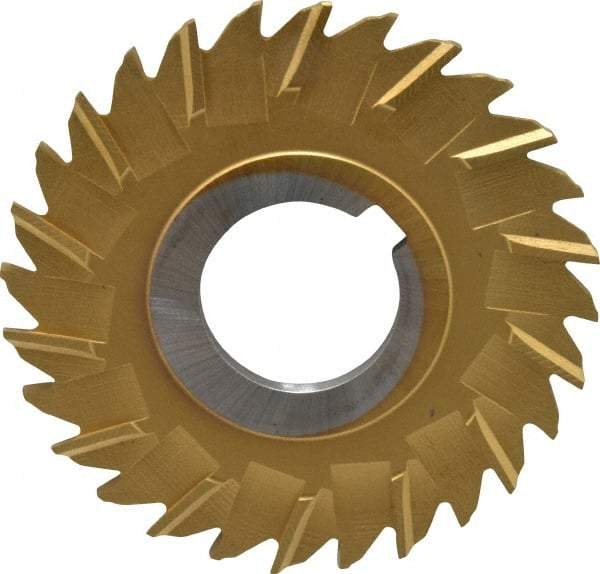 Made in USA - 3" Blade Diam x 1/8" Blade Thickness, 1" Hole, 28 Teeth, Cobalt Side Chip Saw - Staggered Tooth, Arbor Connection, Right Hand Cut, TiN, with Keyway - Americas Industrial Supply