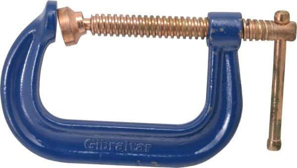 Gibraltar - Regular-Duty 4" Max Opening, 3-1/4" Throat Depth, Forged Steel Standard C-Clamp - 6,200 Lb Capacity, 0" Min Opening, Deep Throat, Copper Plated Screw - Americas Industrial Supply
