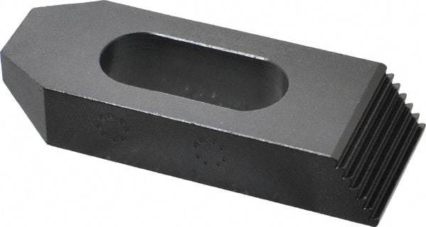Gibraltar - 3/4" Stud, Steel, Serrated Strap Clamp - 1-1/16" Travel, 4" OAL x 1-1/2" Wide x 3/4" High, Black Oxide Finish, Tapered Nose - Americas Industrial Supply