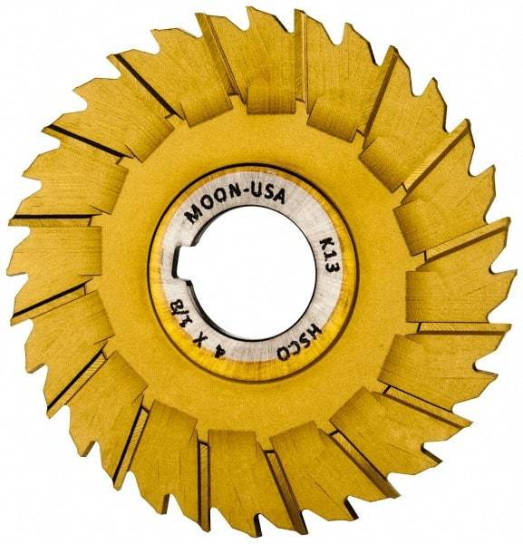 Made in USA - 4" Blade Diam x 1/8" Blade Thickness, 1" Hole, 32 Teeth, Cobalt Side Chip Saw - Staggered Tooth, Arbor Connection, Right Hand Cut, TiN, with Keyway - Americas Industrial Supply