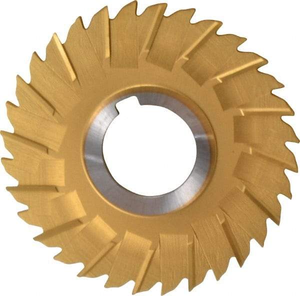 Made in USA - 4" Blade Diam x 1/8" Blade Thickness, 1-1/4" Hole, 32 Teeth, Cobalt Side Chip Saw - Staggered Tooth, Arbor Connection, Right Hand Cut, TiN, with Keyway - Americas Industrial Supply