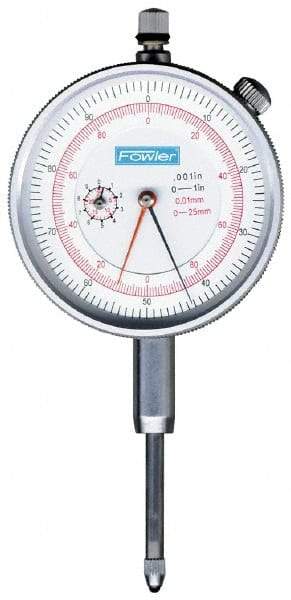 Fowler - 1" Range, 0-100, 0-200-0 Dial Reading, 0.001" Graduation Dial Drop Indicator - 2-1/4" Dial, 0.1" Range per Revolution, Revolution Counter - Americas Industrial Supply