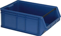 Quantum Storage - 90 Lb. Load Capacity, 19-3/4" Deep, Blue Polyethylene Hopper Stacking Bin - 7-7/8" High x 12-3/8" Wide x 19-3/4" Long - Americas Industrial Supply