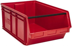 Quantum Storage - 140 Lb. Load Capacity, 29" Deep, Red Polyethylene Hopper Stacking Bin - 11-7/8" High x 18-3/8" Wide x 29" Long - Americas Industrial Supply