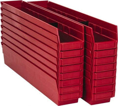 Quantum Storage - 50 Lb. Load Capacity, 23-5/8" Deep, Red Polypropylene Hopper Shelf Bin - 4" High x 4-1/8" Wide x 23-5/8" Long - Americas Industrial Supply