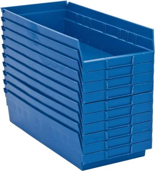 Quantum Storage - 50 Lb. Load Capacity, 17-7/8" Deep, Blue Polypropylene Hopper Shelf Bin - 4" High x 8-3/8" Wide x 17-7/8" Long - Americas Industrial Supply
