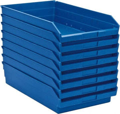 Quantum Storage - 50 Lb. Load Capacity, 17-7/8" Deep, Blue Polypropylene Hopper Shelf Bin - 4" High x 11-1/8" Wide x 17-7/8" Long - Americas Industrial Supply