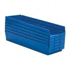 Quantum Storage - 50 Lb. Load Capacity, 23-5/8" Deep, Blue Polypropylene Hopper Shelf Bin - 4" High x 8-3/8" Wide x 23-5/8" Long - Americas Industrial Supply
