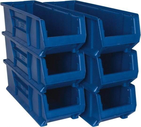 Quantum Storage - 100 Lb. Load Capacity, 23-7/8" Deep, Blue Polypropylene Hopper Stacking Bin - 7" High x 8-1/4" Wide x 23-7/8" Long - Americas Industrial Supply