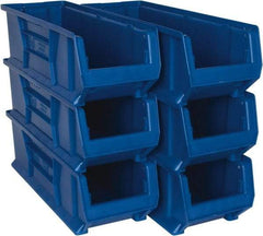 Quantum Storage - 100 Lb. Load Capacity, 23-7/8" Deep, Blue Polypropylene Hopper Stacking Bin - 7" High x 8-1/4" Wide x 23-7/8" Long - Americas Industrial Supply