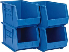 Quantum Storage - 75 Lb. Load Capacity, 18" Deep, Blue Polypropylene Hopper Stacking Bin - 10" High x 11" Wide x 18" Long - Americas Industrial Supply