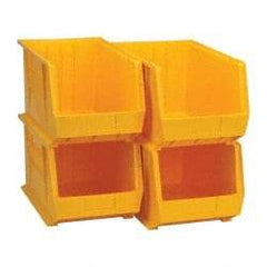 Quantum Storage - 75 Lb. Load Capacity, 18" Deep, Yellow Polypropylene Hopper Stacking Bin - 10" High x 11" Wide x 18" Long - Americas Industrial Supply