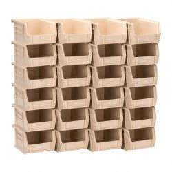 Quantum Storage - 10 Lb. Load Capacity, 5-3/8" Deep, Ivory Polypropylene Hopper Stacking Bin - 3" High x 4-1/8" Wide x 5-3/8" Long - Americas Industrial Supply