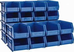 Quantum Storage - 10 Lb. Load Capacity, 7-3/8" Deep, Blue Polypropylene Hopper Stacking Bin - 3" High x 4-1/8" Wide x 7-3/8" Long - Americas Industrial Supply