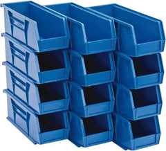 Quantum Storage - 30 Lb. Load Capacity, 10-7/8" Deep, Blue Polypropylene Hopper Stacking Bin - 4" High x 4-1/8" Wide x 10-7/8" Long - Americas Industrial Supply