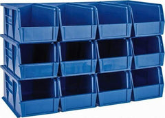 Quantum Storage - 30 Lb. Load Capacity, 10-7/8" Deep, Blue Polypropylene Hopper Stacking Bin - 5" High x 5-1/2" Wide x 10-7/8" Long - Americas Industrial Supply