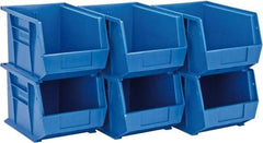 Quantum Storage - 50 Lb. Load Capacity, 10-3/4" Deep, Blue Polypropylene Hopper Stacking Bin - 7" High x 8-1/4" Wide x 10-3/4" Long - Americas Industrial Supply