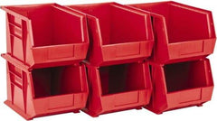 Quantum Storage - 50 Lb. Load Capacity, 10-3/4" Deep, Red Polypropylene Hopper Stacking Bin - 7" High x 8-1/4" Wide x 10-3/4" Long - Americas Industrial Supply